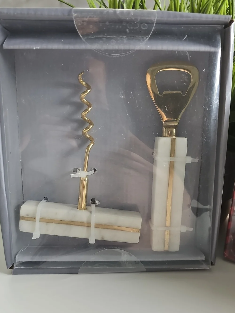 Marble & Gold Wine Accessory Set with Mr. & Mrs. Ornament Ball Pair